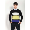 Rib Knit Round Neck Men Intarsia 100%Cashmere Sweater